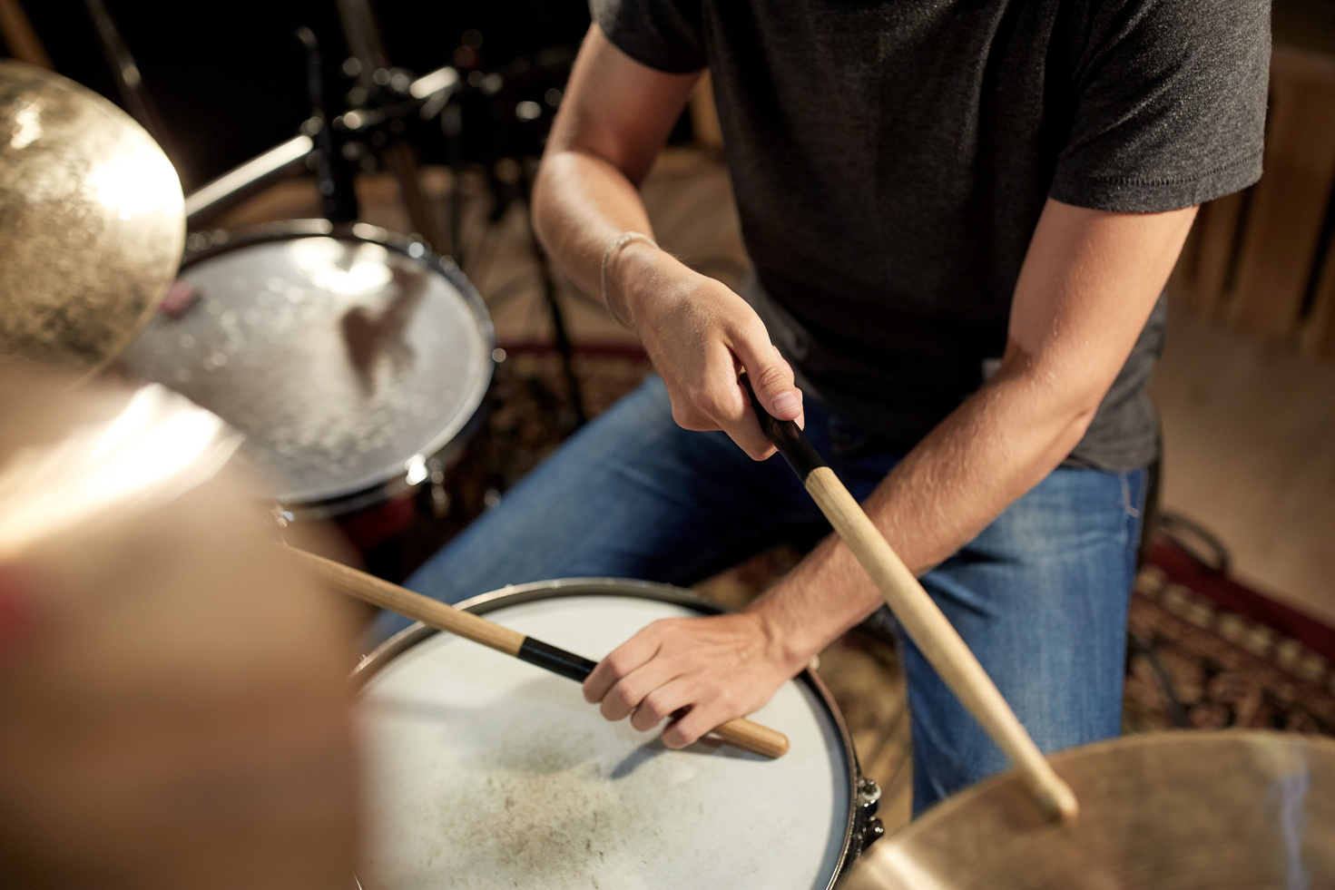 Male Musician Playing Drums